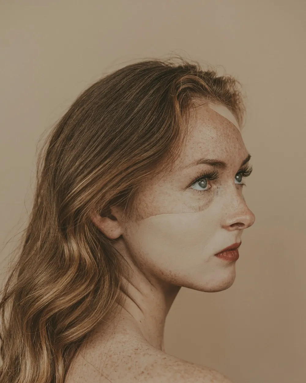 A woman with clear, natural-looking skin